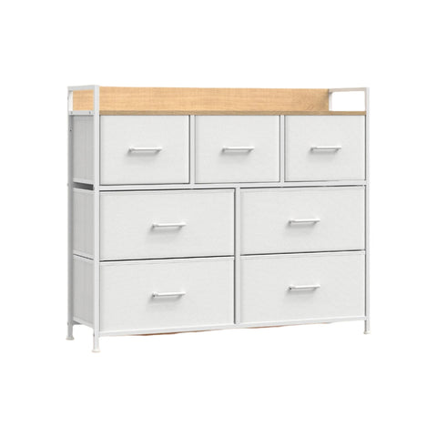 Rootz Chest of Drawers - Closet - Storage Cabinet - Sturdy Build - 28.5cm x 98cm x 85cm - 7 Drawers Handles - Cloud White Oak Beige