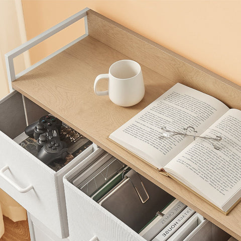 Rootz Chest of Drawers - Closet - Storage Cabinet - Sturdy Build - 28.5cm x 98cm x 85cm - 7 Drawers Handles - Cloud White Oak Beige