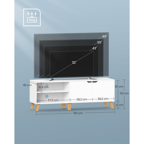 Rootz White Chipboard TV Cabinet - Entertainment Center - Media Console - Spacious Storage - Sturdy Construction - Modern Design - 40cm x 140cm x 50cm