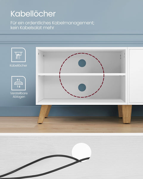 Rootz TV Cabinet - Stand - Entertainment Unit - White Finish - Durable Chipboard - 160cm x 40cm x 50cm