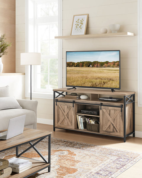 Rootz TV Cabinet - Stand - Media Console - Sturdy Steel - 40 x 147 x 76 cm - Up to 65" TVs - Brown Black
