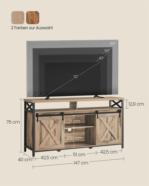 Rootz TV Cabinet - Stand - Media Console - Sturdy Steel - 40 x 147 x 76 cm - Up to 65" TVs - Brown Black
