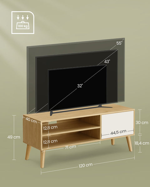Rootz TV Cabinet - Media Console - Entertainment Stand -Brown & White - Large Storage - 120cm x 40cm x 49cm