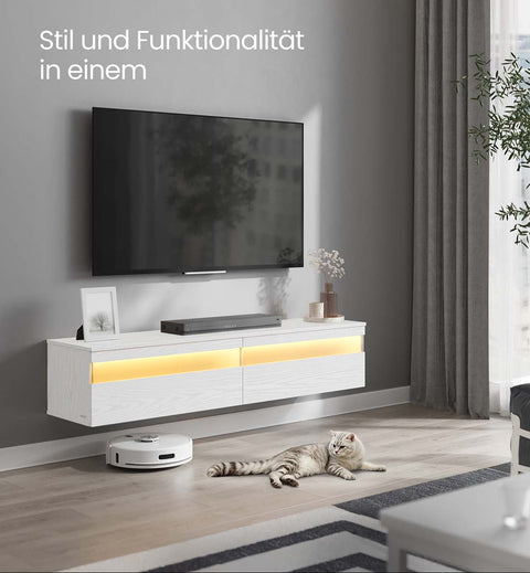 Rootz Hanging TV Lowboard - Media Console - Floating Stand - Space-saving Design - 147cm x 35cm x 30cm, Snow White