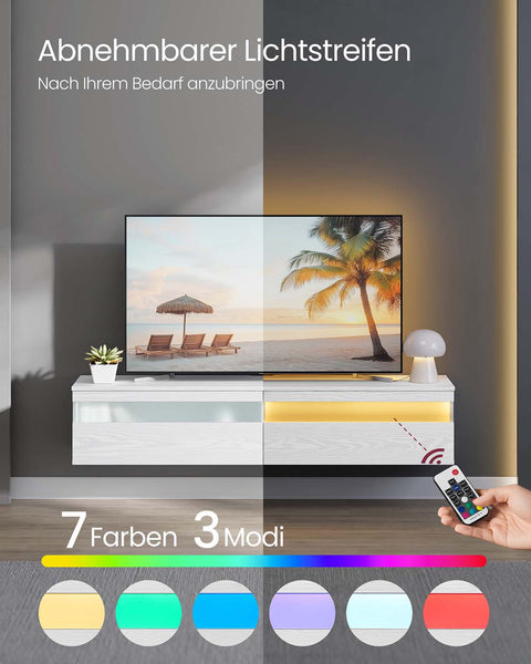 Rootz Hanging TV Lowboard - Media Console - Floating Stand - Space-saving Design - 147cm x 35cm x 30cm, Snow White