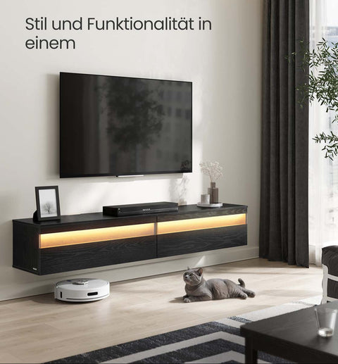 Rootz TV Lowboard Hanging - TV Stand - Media Console - Space-Saving Design - 178cm x 35cm x 30cm - Ebony Black