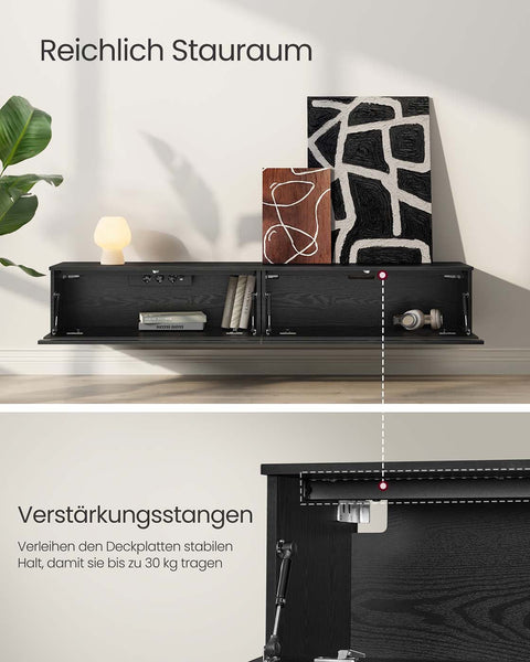 Rootz TV Lowboard Hanging - TV Stand - Media Console - Space-Saving Design - 178cm x 35cm x 30cm - Ebony Black