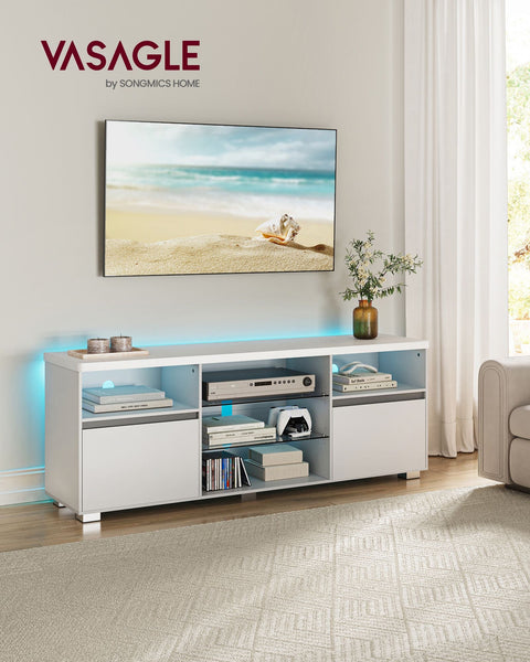 Rootz White TV Stand - Entertainment Center - Media Console - Chipboard - Tempered Glass - 40cm x 160cm x 60cm - 37.2kg - 40kg Max Table Top Load - 90kg Max Total Load