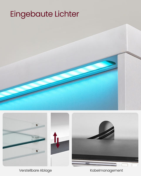 Rootz White TV Stand - Entertainment Center - Media Console - Chipboard - Tempered Glass - 40cm x 160cm x 60cm - 37.2kg - 40kg Max Table Top Load - 90kg Max Total Load