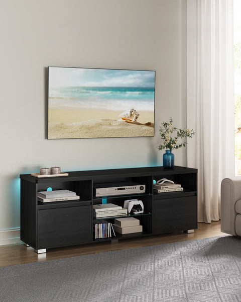 Rootz Modern TV Stand - Entertainment Unit - Media Console - Chipboard and Tempered Glass - 40cm x 160cm x 60cm - Black - 37.2kg - 90kg Capacity