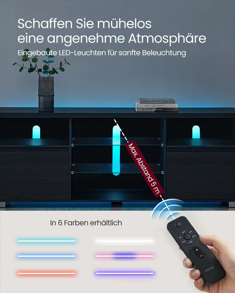 Rootz Modern TV Stand - Entertainment Unit - Media Console - Chipboard and Tempered Glass - 40cm x 160cm x 60cm - Black - 37.2kg - 90kg Capacity