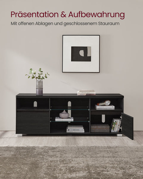 Rootz Modern TV Stand - Entertainment Unit - Media Console - Chipboard and Tempered Glass - 40cm x 160cm x 60cm - Black - 37.2kg - 90kg Capacity