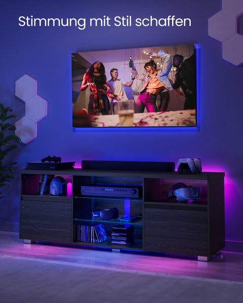 Rootz Modern TV Stand - Entertainment Unit - Media Console - Chipboard and Tempered Glass - 40cm x 160cm x 60cm - Black - 37.2kg - 90kg Capacity