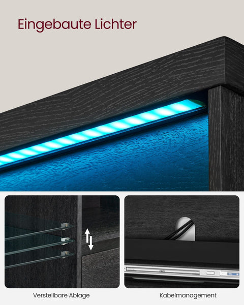 Rootz Modern TV Stand - Entertainment Unit - Media Console - Chipboard and Tempered Glass - 40cm x 160cm x 60cm - Black - 37.2kg - 90kg Capacity