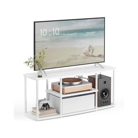 Rootz TV Cabinet -  White  - Wooden Chipboard Storage - Supports 50" TVs - 110x35x46cm