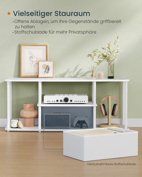 Rootz TV Cabinet -  White  - Wooden Chipboard Storage - Supports 50" TVs - 110x35x46cm