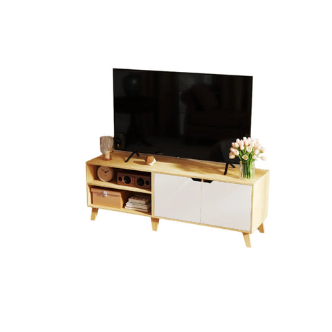 Rootz TV Cabinet - Television Table - Entertainment Stand - 2 Doors - Brown and White - 140cm x 40cm x 50cm