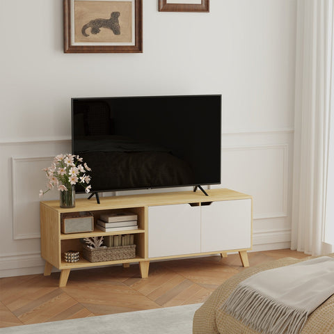 Rootz TV Cabinet - Television Table - Entertainment Stand - 2 Doors - Brown and White - 140cm x 40cm x 50cm