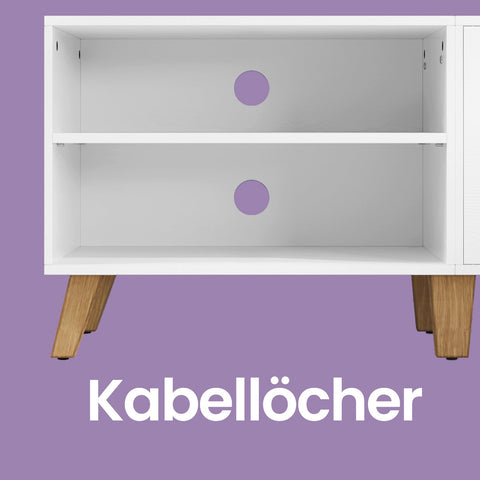 Rootz TV Cabinet - Television Table - 2-Door TV Stand - White Finish - 140cm x 40cm x 50cm