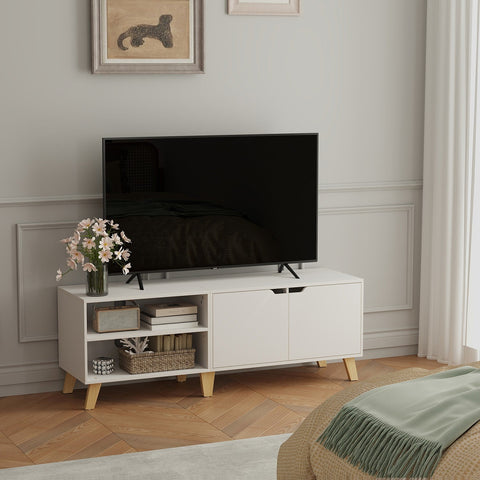 Rootz TV Cabinet - Television Table - 2-Door TV Stand - White Finish - 140cm x 40cm x 50cm