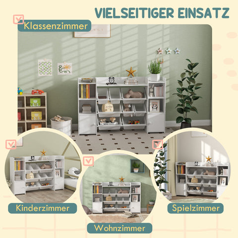 Rootz Children's Storage Shelf - Toy Book Shelf - 8 Removable Boxes - Promotes Independence - 140cm x 30cm x 90cm