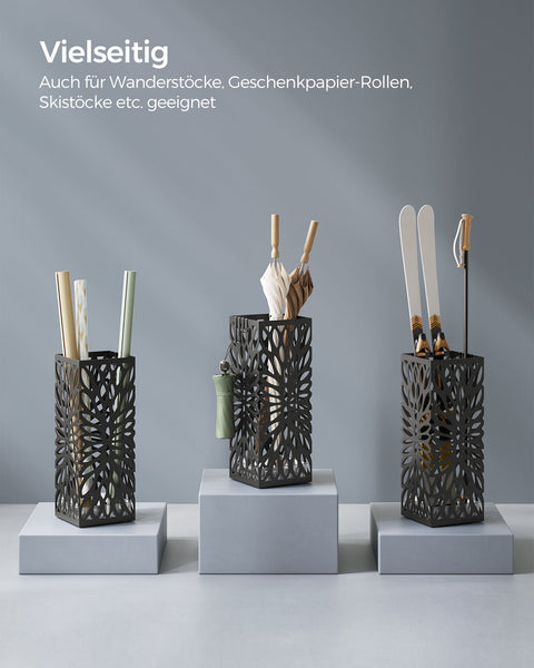 Rootz Umbrella Stand with Water Collection Tray - Black Beach Umbrella Holder - Steel Plastic Construction - Lightweight and Portable - 15.5cm x 15.5cm x 41cm