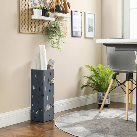 Rootz Umbrella Stand - Metal Umbrella Holder - Outdoor Patio Stand - Plastic Base - 15.5cm x 15.5cm x 49cm - 1.8kg - Anthracite - 4 Hooks