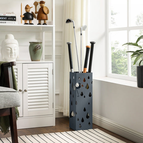 Rootz Umbrella Stand - Metal Umbrella Holder - Outdoor Patio Stand - Plastic Base - 15.5cm x 15.5cm x 49cm - 1.8kg - Anthracite - 4 Hooks