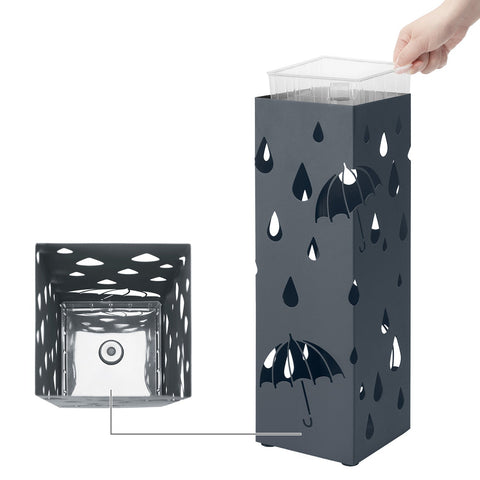 Rootz Umbrella Stand - Metal Umbrella Holder - Outdoor Patio Stand - Plastic Base - 15.5cm x 15.5cm x 49cm - 1.8kg - Anthracite - 4 Hooks