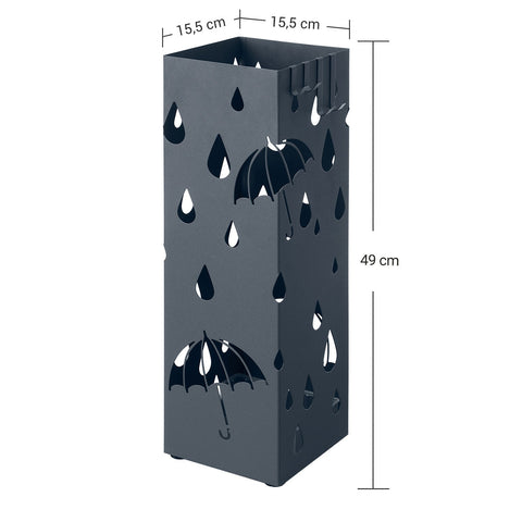 Rootz Umbrella Stand - Metal Umbrella Holder - Outdoor Patio Stand - Plastic Base - 15.5cm x 15.5cm x 49cm - 1.8kg - Anthracite - 4 Hooks