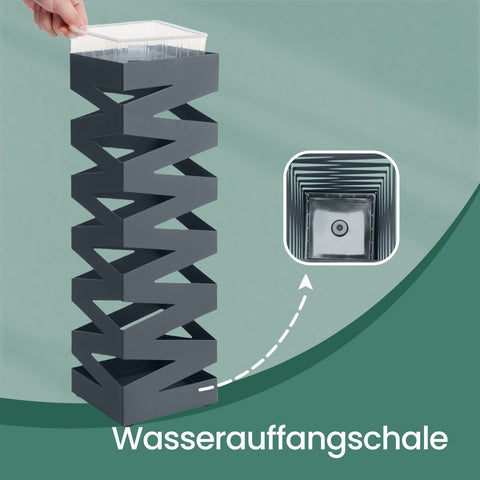 Rootz Metal Umbrella Stand - Screen Stand - Water Aschard - 4 Hooks Included - Grey - 15.5cm x 15.5cm x 49cm