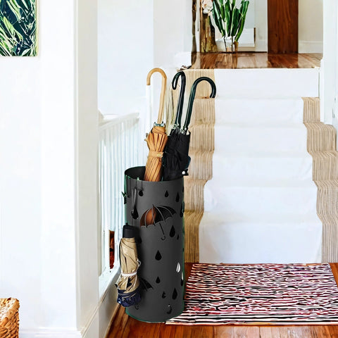 Rootz Black Steel Umbrella Stand - Sturdy Base - Weather Resistant - 17 x 41 cm