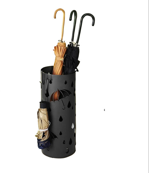 Rootz Black Steel Umbrella Stand - Sturdy Base - Weather Resistant - 17 x 41 cm
