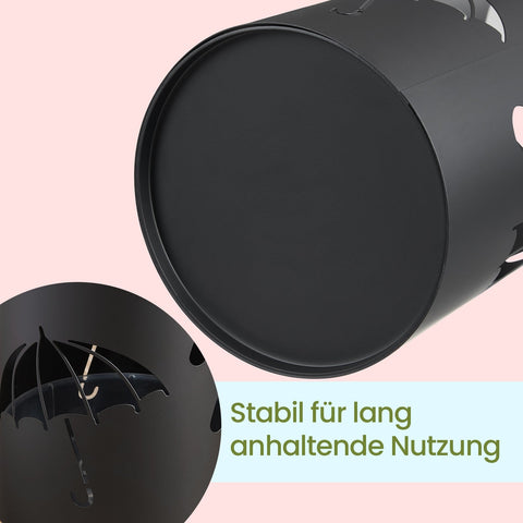 Rootz Black Steel Umbrella Stand - Sturdy Base - Weather Resistant - 17 x 41 cm