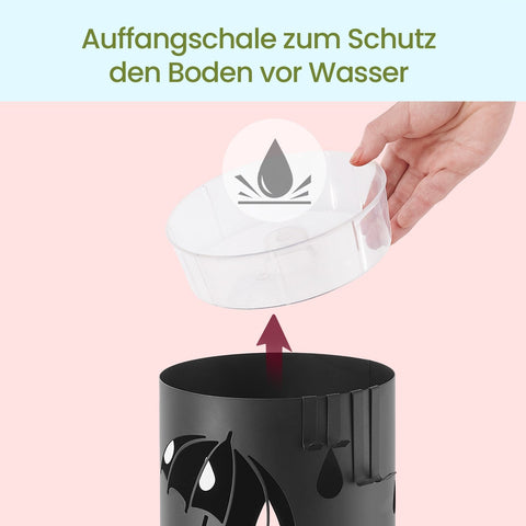 Rootz Black Steel Umbrella Stand - Sturdy Base - Weather Resistant - 17 x 41 cm