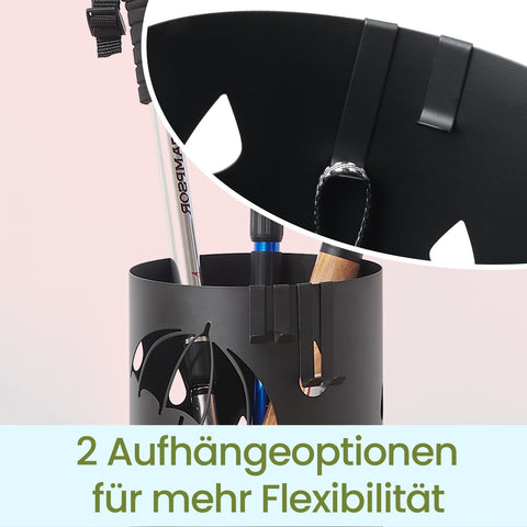 Rootz Black Steel Umbrella Stand - Sturdy Base - Weather Resistant - 17 x 41 cm