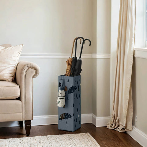 Rootz Metal Umbrella Stand - Square Holder - Grey - Space-Saving Design - 15.5cm x 15.5cm x 49cm