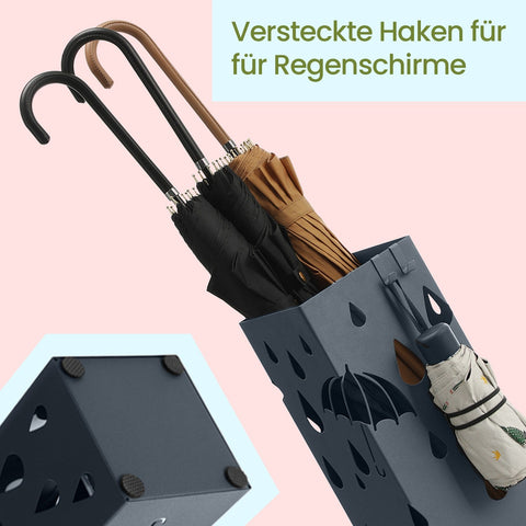 Rootz Metal Umbrella Stand - Square Holder - Grey - Space-Saving Design - 15.5cm x 15.5cm x 49cm