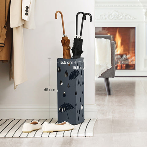 Rootz Metal Umbrella Stand - Square Holder - Grey - Space-Saving Design - 15.5cm x 15.5cm x 49cm