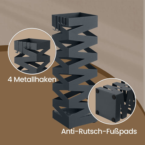 Rootz Iron Umbrella Stand - Screen Stand - Metal Holder - Stylish Decor - 15.5cm x 15.5cm x 49cm