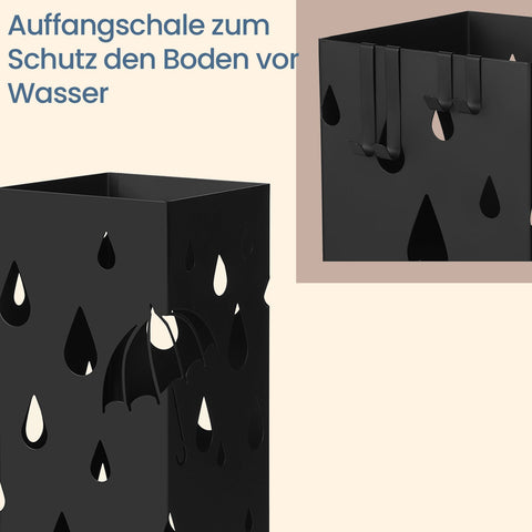 Rootz Metal Umbrella Stand - Iron Umbrella Holder - Square Stand - Adds Stylish Decor - 15.5 x 15.5 x 49 cm
