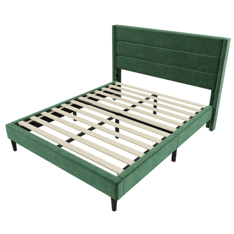 Rootz Double Bed Frame - Velvet Bed - Elegant Bedroom Furniture - Luxurious Comfort - 146L x 210P x 111H cm