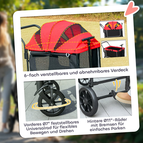 Rootz Dog Car - Pet Buggy - Foldable Carrier - Easy Storage - 110cm x 65cm x 102cm - Red