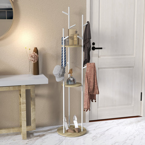 Rootz Coat Stand - Clothes Rack - Hat Tree - 9 Hooks & 2 Shelves - Modern Elegance - Ø 40 x 167 cm