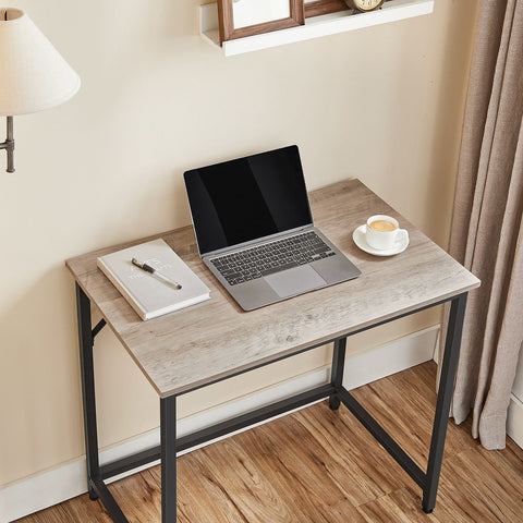 Rootz Industrial Style Writing Desk - Narrow Office Table - Chipboard Desk - Steel Frame - Greige Black - 50cm x 80cm x 76cm