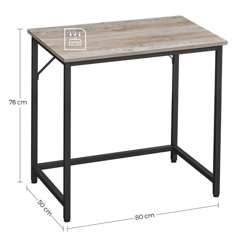 Rootz Industrial Style Writing Desk - Narrow Office Table - Chipboard Desk - Steel Frame - Greige Black - 50cm x 80cm x 76cm