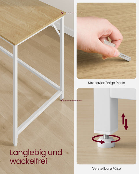 Rootz Study Desk - Writing Table - Home Office Desk - Chipboard and Steel - 60cm x 120cm x 76cm - Natural Oak Color - Pearl White