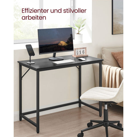 Rootz Black Desk - Chipboard Table - Steel Legs - Large Office Desk - 50cm x 100cm x 75cm - Sturdy and Sleek Home Office Furniture