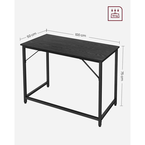 Rootz Black Desk - Chipboard Table - Steel Legs - Large Office Desk - 50cm x 100cm x 75cm - Sturdy and Sleek Home Office Furniture
