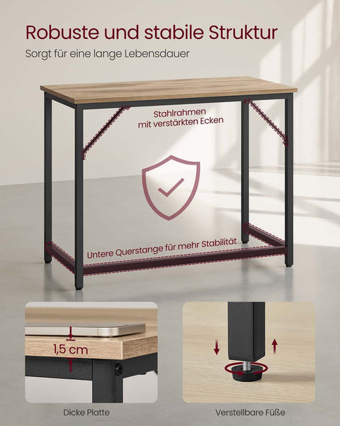 Rootz Office Desk - Workstation - Writing Table - Sturdy Build - 100 x 50 x 76 cm -Brown, Black